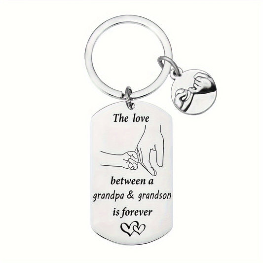 Stainless Steel Keychain with Hand-in-Hand Family Love Design for Father or Grandfather - Cute Metallic Handshake Keyring Gift Unplated, Non-braided – Pack of 1