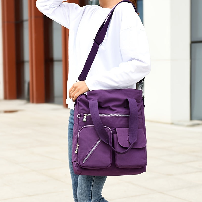 Large Capacity Shoulder Bag, Letter Patch Decor Tote Bag Women's Casual Nylon Handbag