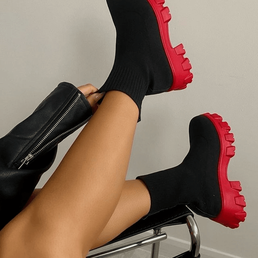 Womens Trendy Thick-soled Sock Boots - Ultra-Comfortable Knitted Design with Warm Round Toe - Seasonal Must-Have
