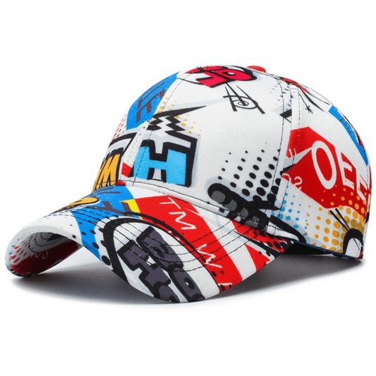 Vibrant Cartoon Graffiti Print Hip Hop Baseball Cap - Ultra-Breathable White Sports Hat for Men & Women - Adjustable Unisex Dad Hat for Casual Style