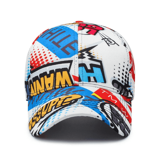 Vibrant Cartoon Graffiti Print Hip Hop Baseball Cap - Ultra-Breathable White Sports Hat for Men & Women - Adjustable Unisex Dad Hat for Casual Style