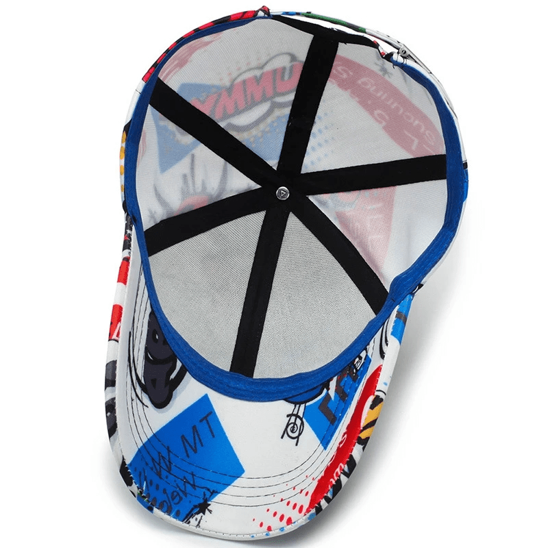 Vibrant Cartoon Graffiti Print Hip Hop Baseball Cap - Ultra-Breathable White Sports Hat for Men & Women - Adjustable Unisex Dad Hat for Casual Style