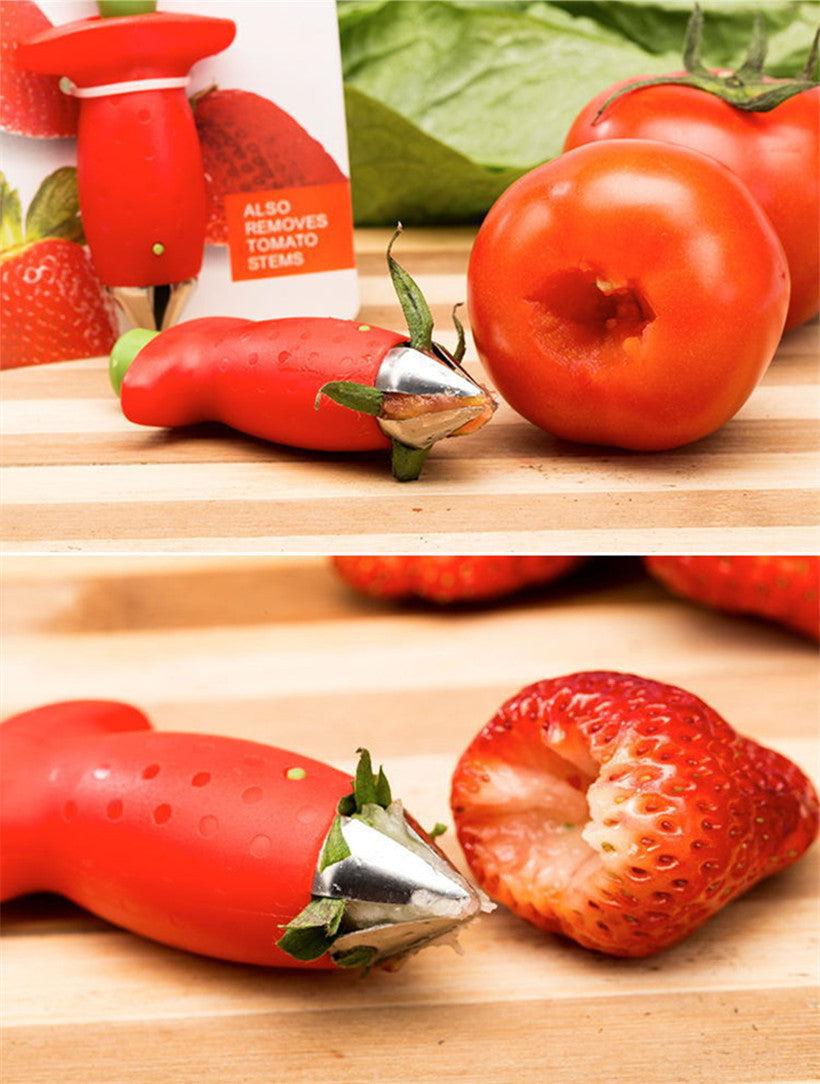 1pc Stainless Steel Strawberry Huller and Tomato Corer - Ergonomic Easy Grip, Durable ABS Handle, Kitchen Gadget for Efficient Fruit Stem Removal, Tomato Coring Device | Functional Kitchen Tool | Durable Kitchenware
