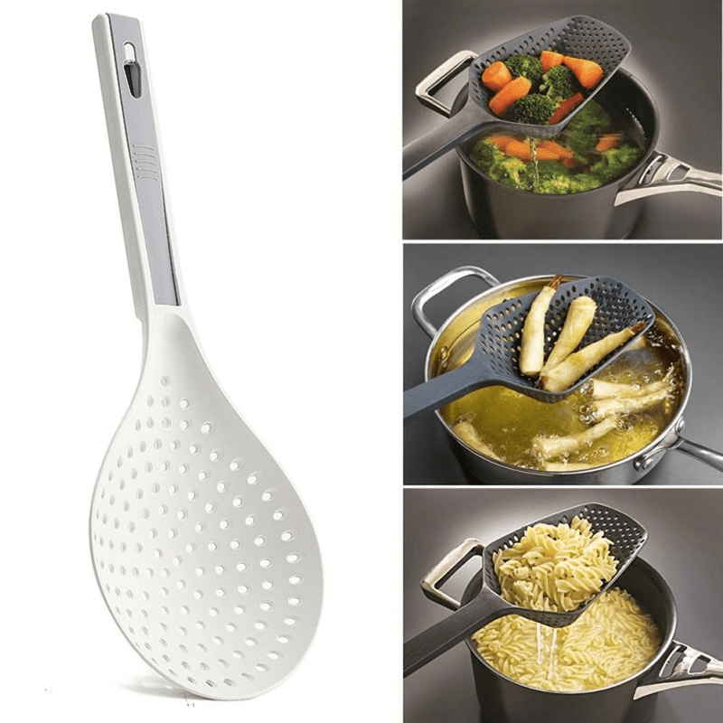 1pc Premium 2-in-1 Cooking Spoon Strainer - Long Handle Colander with Clip for Easy Widen Draining, Noodles Blanched Water Scoop, Space-Saving Kitchen Utensils for Cooking and Serving