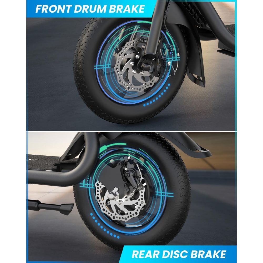 450W Electric Scooter with Seat for Adult, 12 inch Commuter Electric Scooter with Basket - up to 21 Miles 15.5MPH