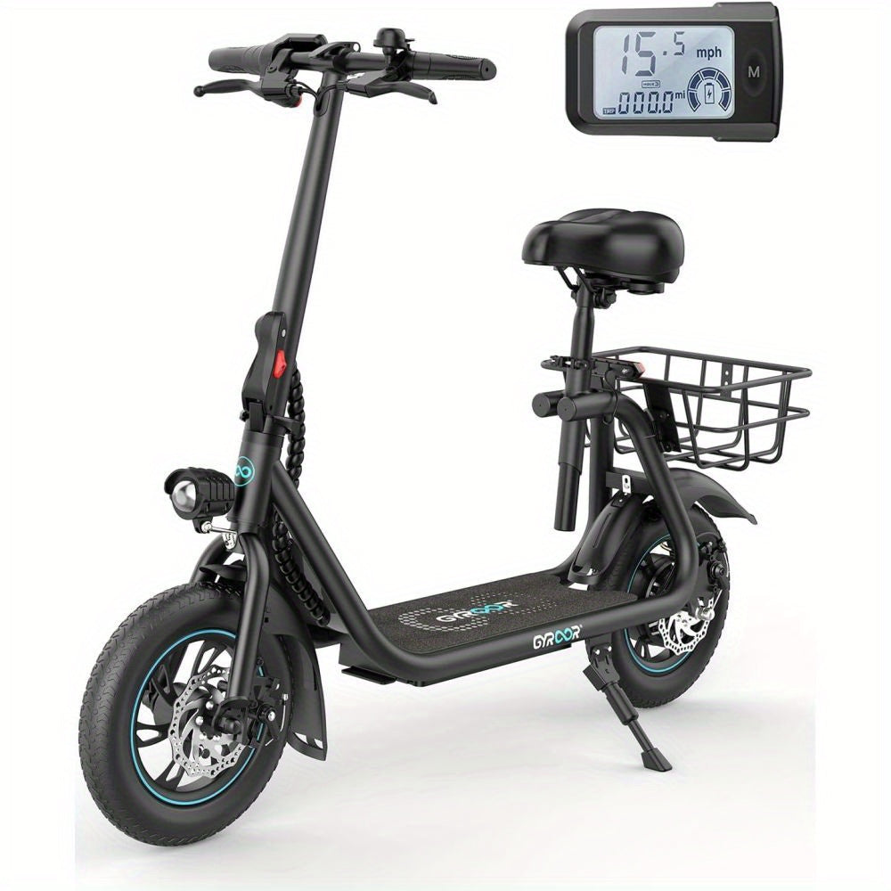 450W Electric Scooter with Seat for Adult, 12 inch Commuter Electric Scooter with Basket - up to 21 Miles 15.5MPH