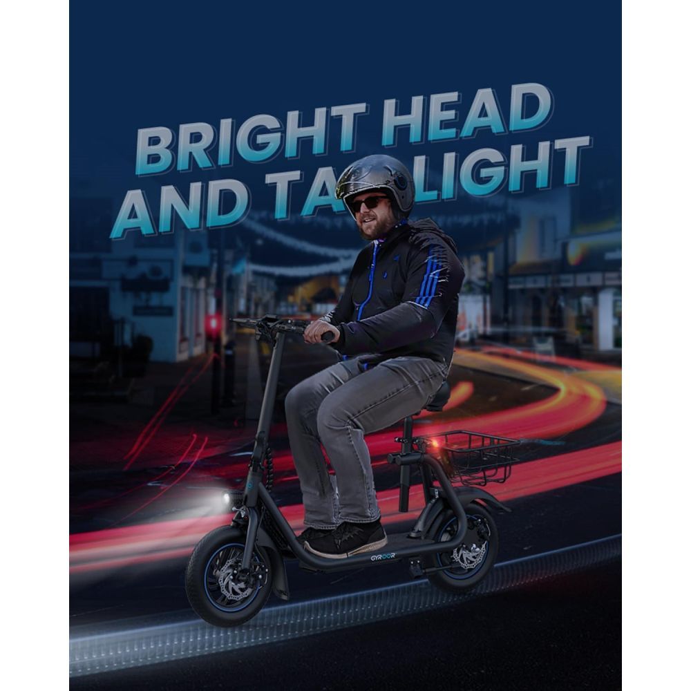 450W Electric Scooter with Seat for Adult, 12 inch Commuter Electric Scooter with Basket - up to 21 Miles 15.5MPH
