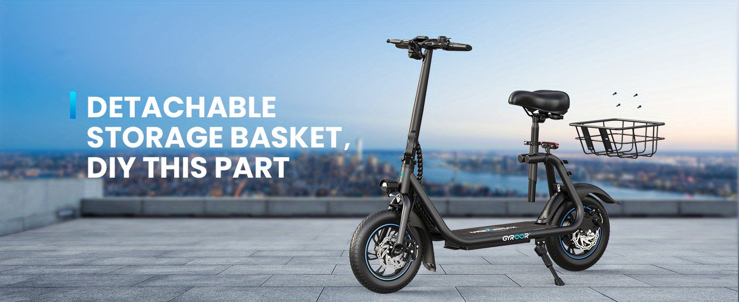 450W Electric Scooter with Seat for Adult, 12 inch Commuter Electric Scooter with Basket - up to 21 Miles 15.5MPH
