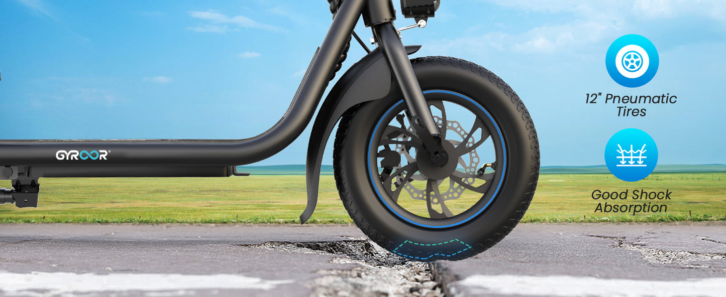 450W Electric Scooter with Seat for Adult, 12 inch Commuter Electric Scooter with Basket - up to 21 Miles 15.5MPH
