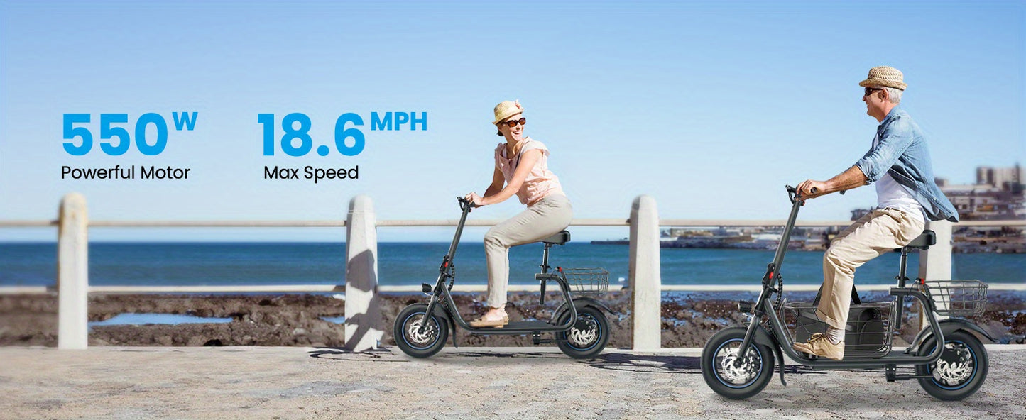 550W Electric Scooter with Basket for Dogs, 20-Mile Range, Speed up to 18.6MPH, Ample Storage for Pets & Cargo