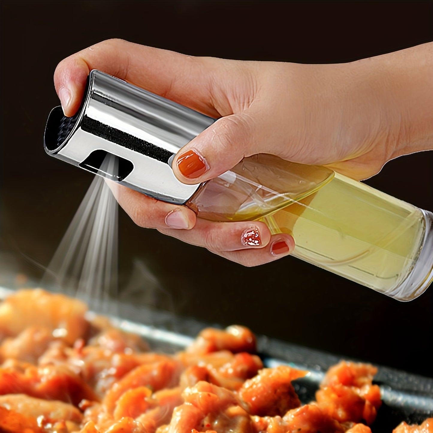 100ml Silver Grey Glass Olive Oil Sprayer Bottle - Effortless Cooking Oil Dispenser & Vinegar Bottle for Air Fryer, Kitchen, Cooking, Frying, Salad, Baking, BBQ - Durable, Easy-to-Use, and Space-Saving