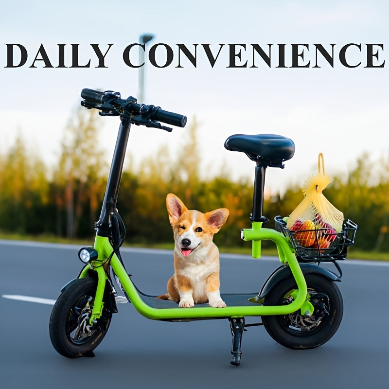 Electric Scooter for Adults - Foldable Scooter with Seat & Carry Basket - 450W Brushless Motor 36V - 15MPH 265lbs Max Load E Mopeds for Adults - Neon