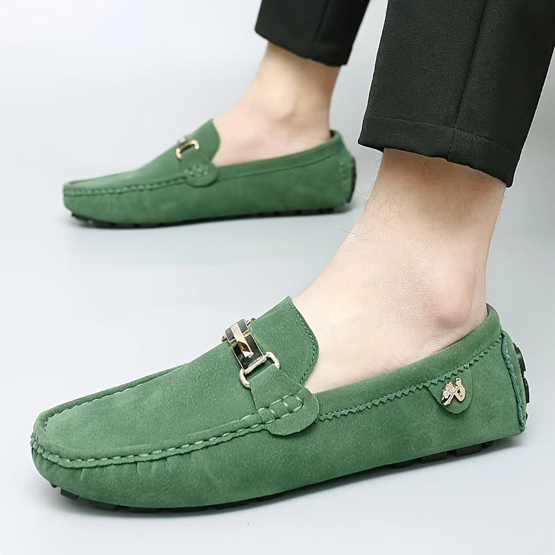 [Metallic Moccasin Loafer Shoes] Men's Moccasin Loafer Shoes With Metallic Decor, Comfy Non-slip Slip On Shoes, Men's Shoes, Spring And Summer