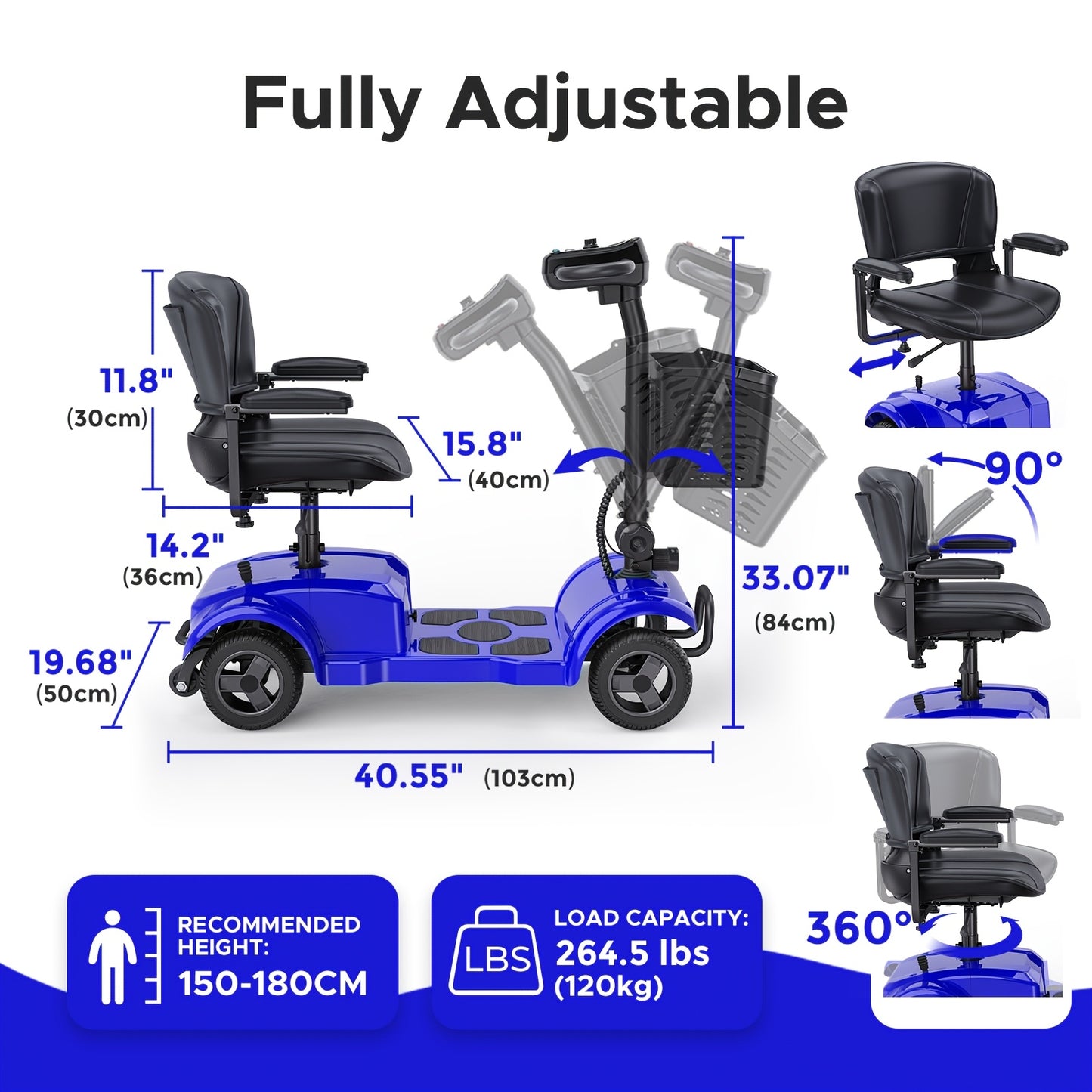 ENGWE Folding 4-Wheel Electric Mobility Scooter, 250W 24V Motor, Electric Scooter With 15 Miles Long Range For Adults, Detachable Basket & Front Light, 265lbs Max Load, Great Birthday & New Year Gift, Various Road Conditions,