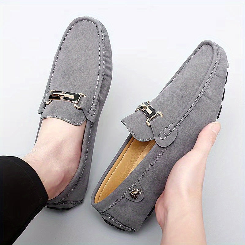 [Metallic Moccasin Loafer Shoes] Men's Moccasin Loafer Shoes With Metallic Decor, Comfy Non-slip Slip On Shoes, Men's Shoes, Spring And Summer