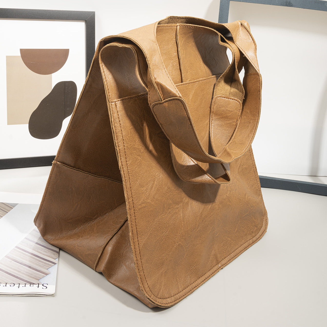 Rretro Big Tote Bag, Solid Color Large-capacity Zipper Shoulder Tote Bags, Multifunction Handbags