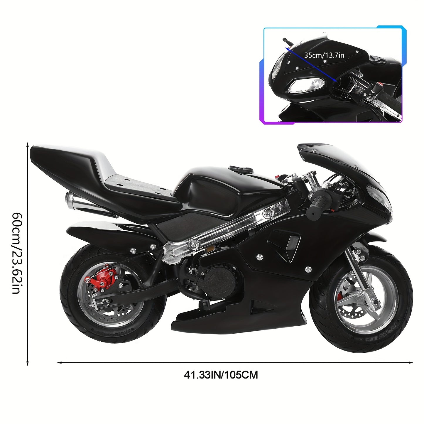 A 41.33* 23.62-inch 49cc mini two-stroke black scooter Mini Scooter, Mini Scooter, high brightness double headlights rubber handlebars black mini scooter powerful power 2 strokes