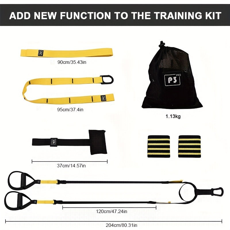 80-Inch Ultimate Home Gym Kit - Full Body Suspension Trainer, Powerlifting Strength Workout Straps, Fitness Bands, Door Anchor, Wall Mount, Flexibility Exercises, Indoor and Outdoor Workouts, Space-Saving, Portable, Durable,
