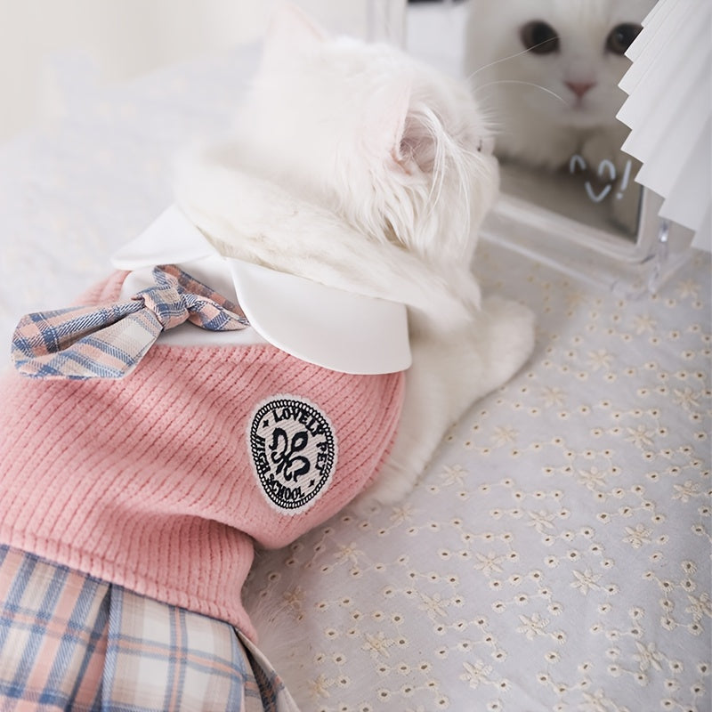 Adorable Bowknot Dog Sweater Dress - Warm Winter Pet Costume for Small, Medium, Large Dogs & Cats - Soft, Cozy, and Stylish Pet Apparel for Cold Weather
