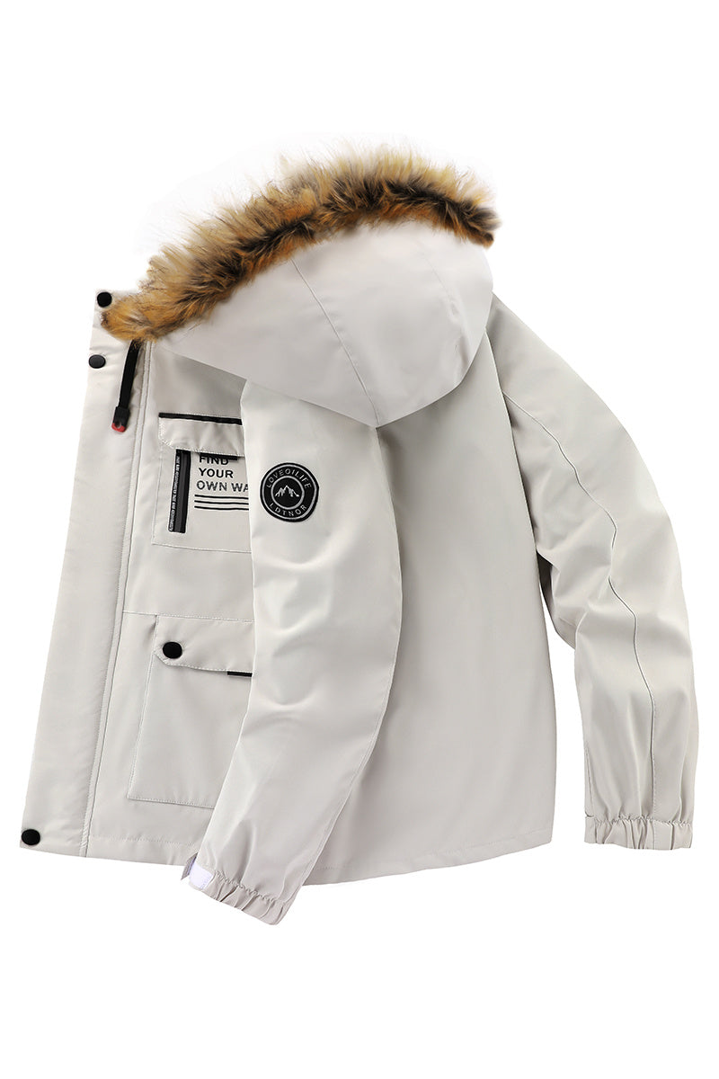 New Fall/Winter, Men's Flap Pocket Padded Jacket, With Faux Fur Hoodie Coat