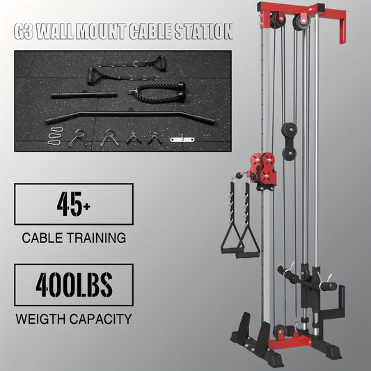 400lb Capacity Wall Mounted Pulley Tower, Cable Crossover And Lat Pull Down Machine With 18 Positions Dual Pulley System, Lat Pulldown Cable Training For Home Gym Fitness Equipment