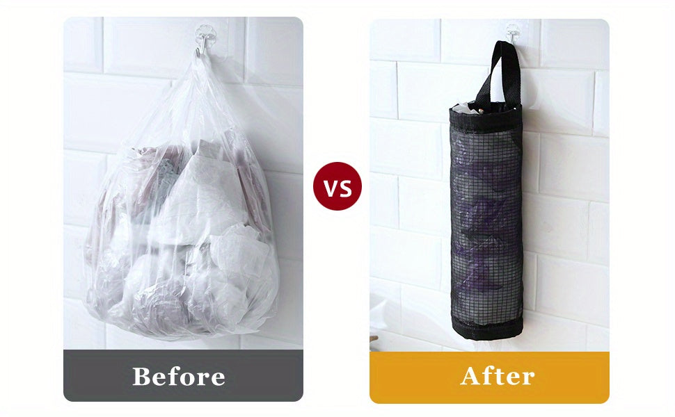 1pc Collapsible Plastic Bag Organizer - Convenient Grocery Bag Holder with Durable Mesh Storage, Foldable Garbage Bag Dispenser, Ventilated for Kitchen Freshness and Space-Saving Efficiency