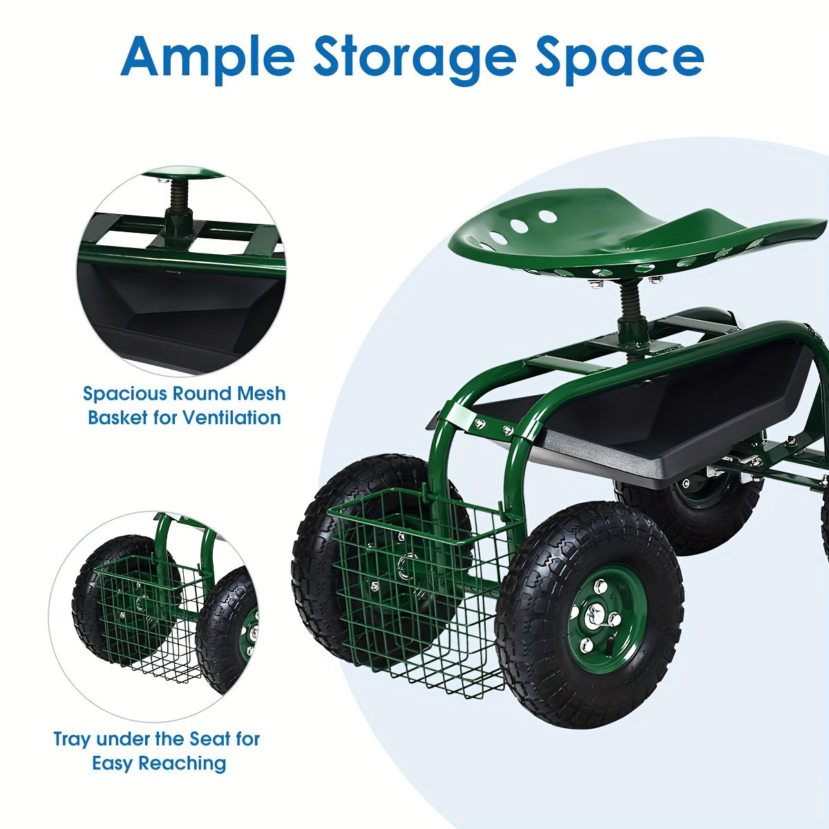1pc Goplus Garden Cart Gardening Workseat W/Wheels, Patio Wagon Scooter For Planting, Work Seat With Tool Tray And Basket