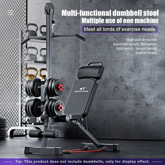 Versatile Home Gym Bench with Pull-Up Bar & Sit-Up Assist - Adjustable, Multi-Functional Fitness Equipment for Full Body Workout (Dumbbells Not Included), High Pull Rod, Bird Bench