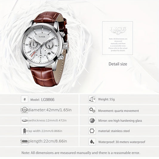 Watches Mens 2022 LIGE Top Brand Luxury Casual Leather Quartz Men's Watch Business Clock Male Sport Date Chronograph