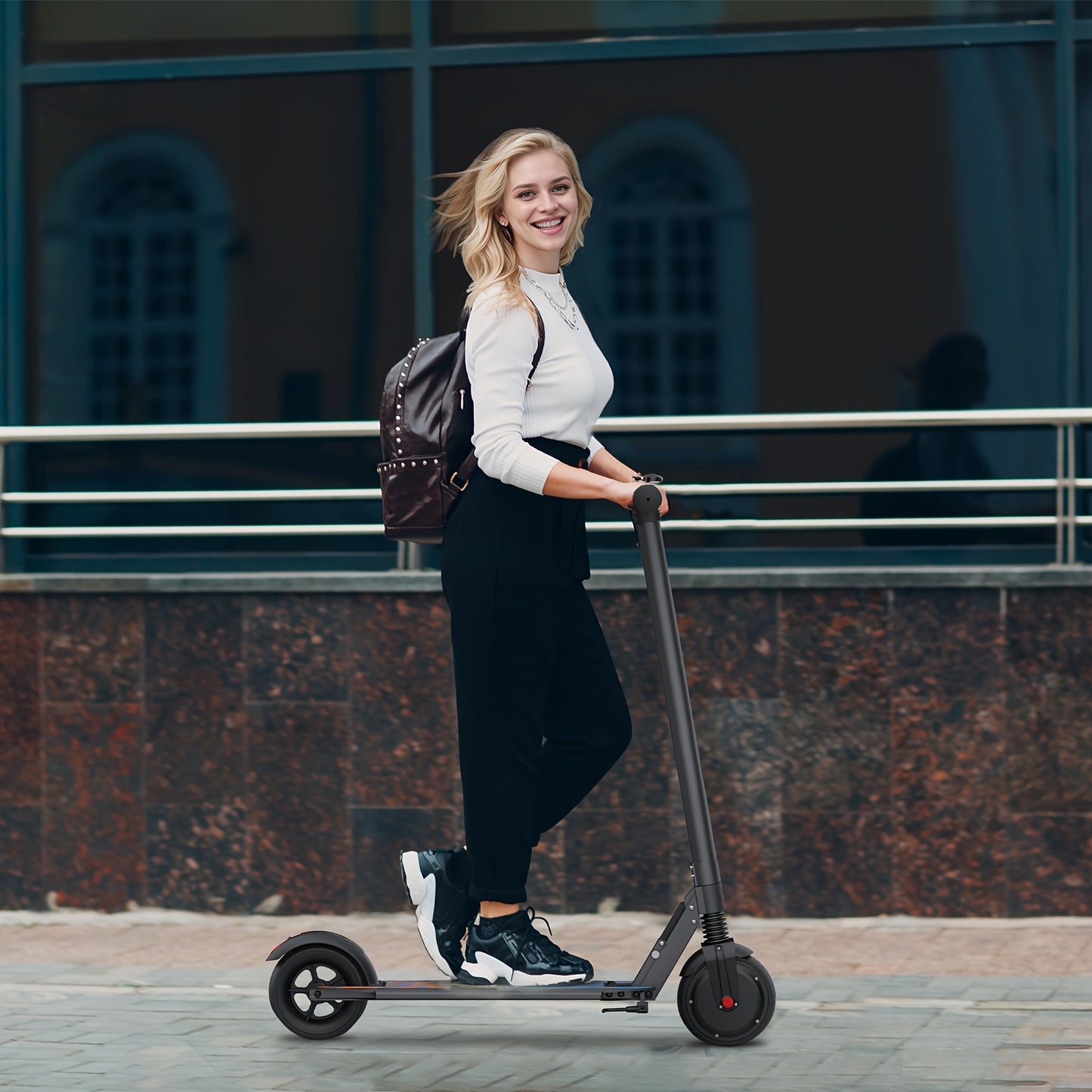 CAROMA 250W Portable Folding Electric Scooter, Range Of 15.5 Miles, 15.5 Miles Per Hour, 6.5-inch Solid Tires, Adult Commuting Electric Scooter, Electronic Brake, Maximum Load Of 220 Pounds