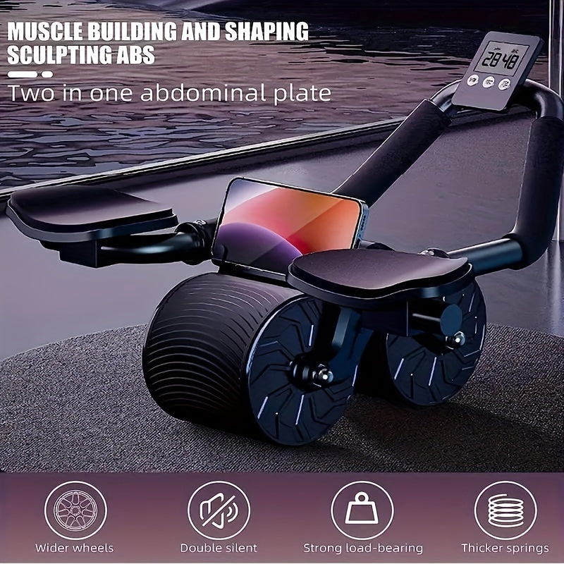 Pro Abdominal Exercise Wheel - Automatic Rebound, Timer, Knee Mat, Ergonomic Design for Effective Core Workout, Home Gym Essentials, Space-Saving Fitness Equipment for Men and Women