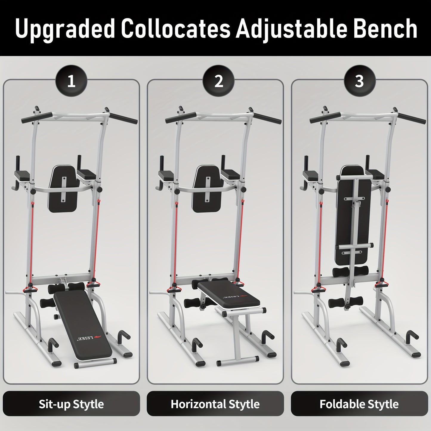 leikefitness Multifunction Power Tower Exercise Equipment, Pull Up Dip Station, Height Adjustable for Home Gym Strength Training Fitness Equipment, Dip Stands, Pull Up Bars, Push Up Bars, VKR