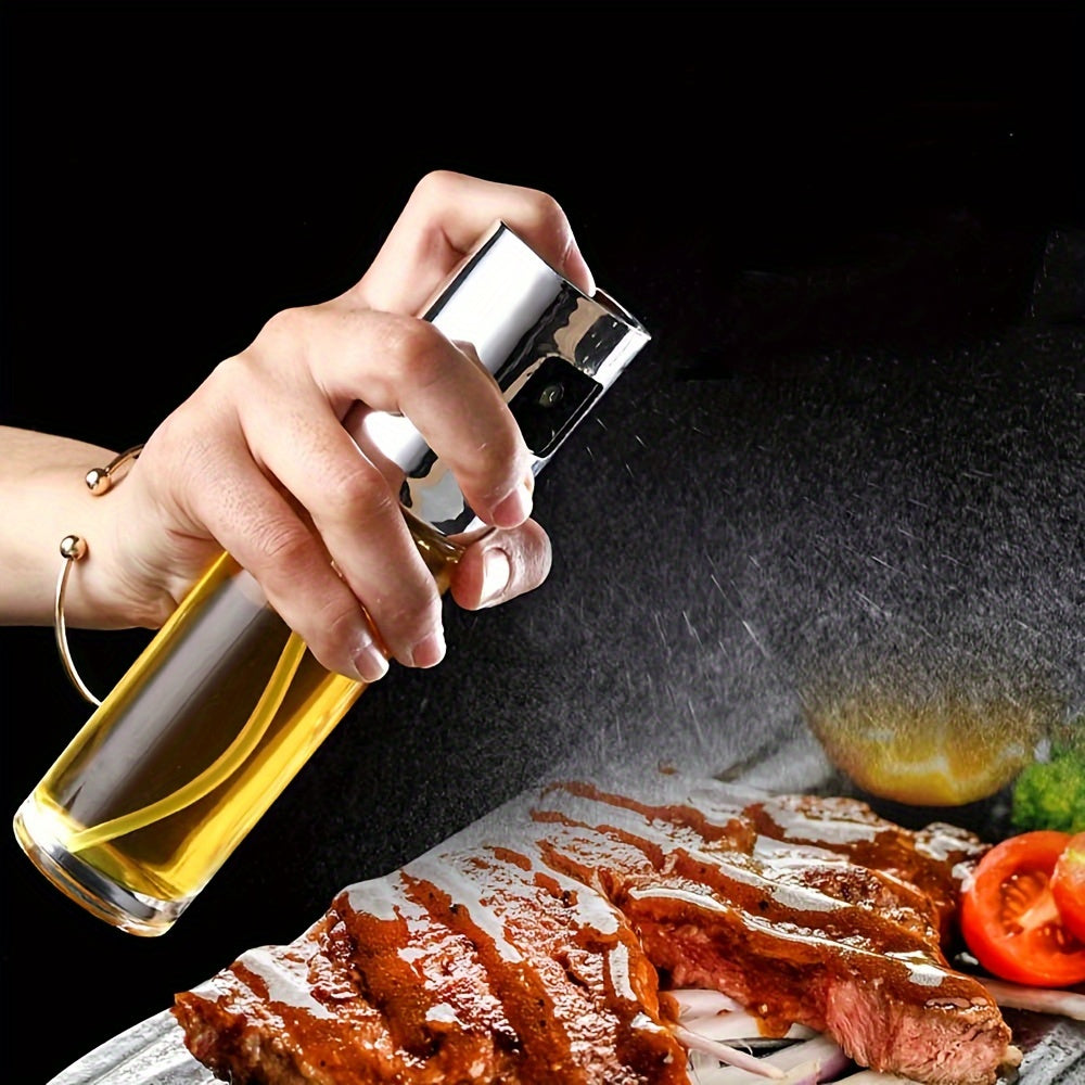 100ml Silver Grey Glass Olive Oil Sprayer Bottle - Effortless Cooking Oil Dispenser & Vinegar Bottle for Air Fryer, Kitchen, Cooking, Frying, Salad, Baking, BBQ - Durable, Easy-to-Use, and Space-Saving