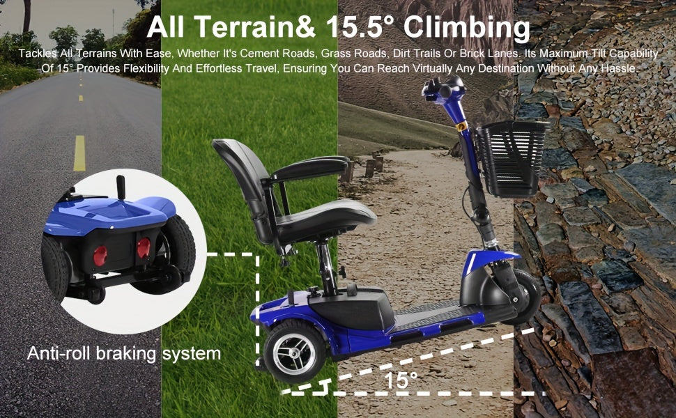 BMBMT 3 Wheel Electric Mobility Scooter With Basket And Light, High-Performance Folding Electric Scooter, Mobility Scooter Foldable For Adults, 20 Km Long Range, Maximum Speed 6km/h, Motor Power-180W
