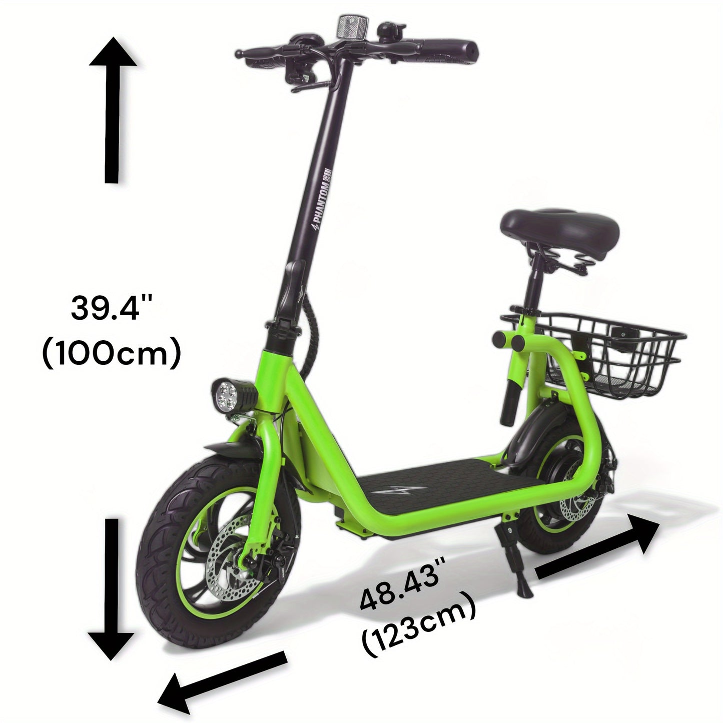 Electric Scooter for Adults - Foldable Scooter with Seat & Carry Basket - 450W Brushless Motor 36V - 15MPH 265lbs Max Load E Mopeds for Adults - Neon