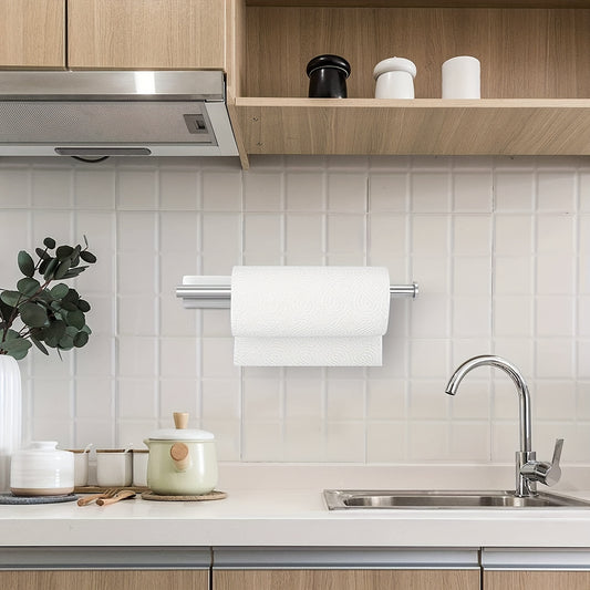 1pc Stainless Steel Self-Adhesive Paper Towel Holder - Space-Saving Wall Mount Design for Kitchen, Counter, Cabinet, and Bathroom - Easy Installation, Punch-Free, and Durable