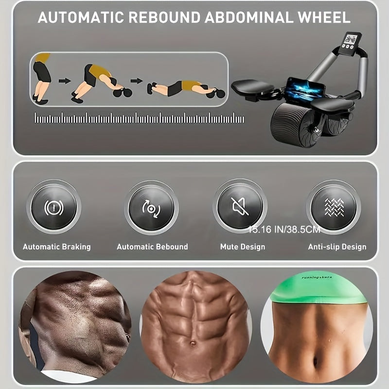 Pro Abdominal Exercise Wheel - Automatic Rebound, Timer, Knee Mat, Ergonomic Design for Effective Core Workout, Home Gym Essentials, Space-Saving Fitness Equipment for Men and Women