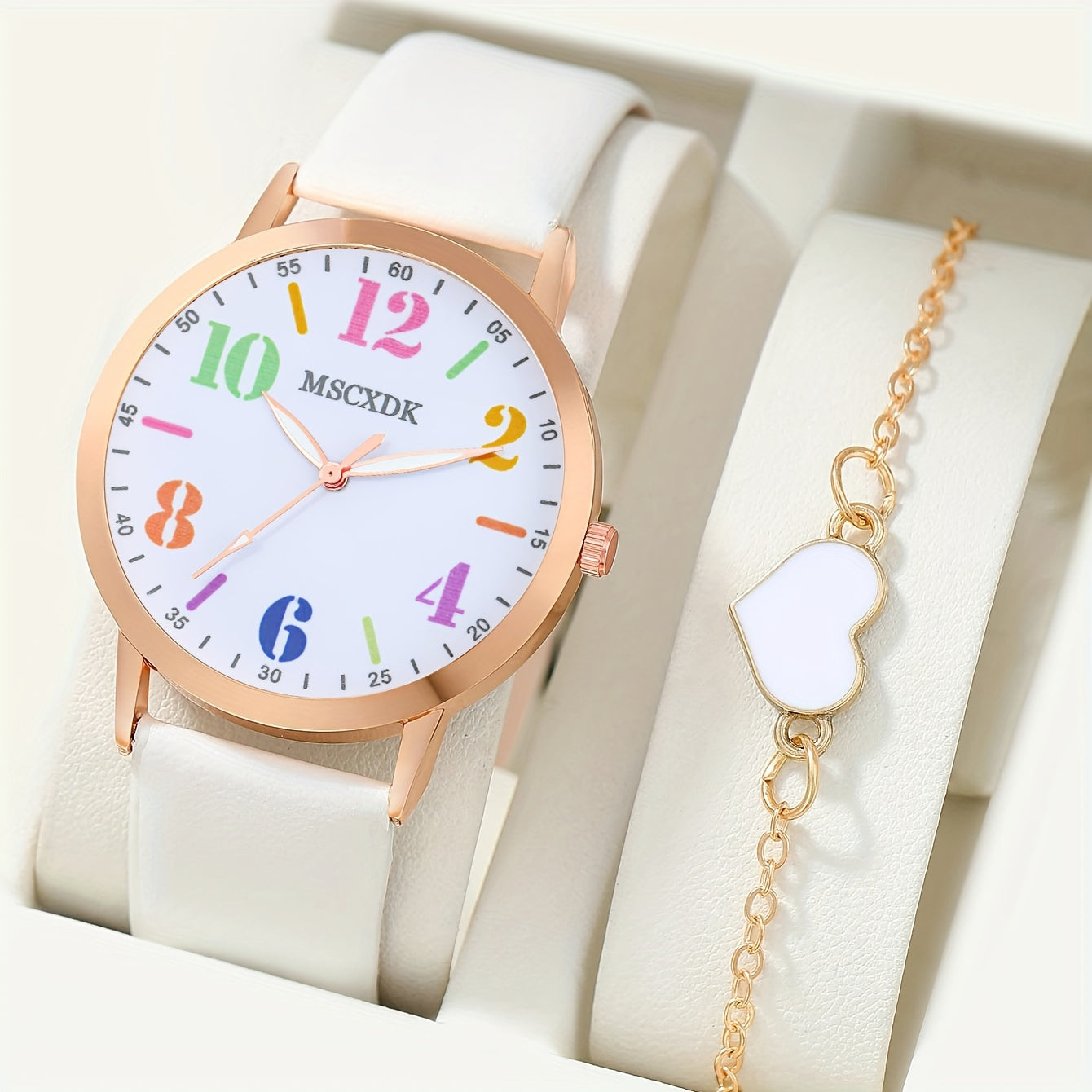 Woman's Quartz Watch Round Rhinestones Shockproof Wristwatch 1Pcs Watch & 1Pcs Bracelet Valentines Gift For Her Woman
