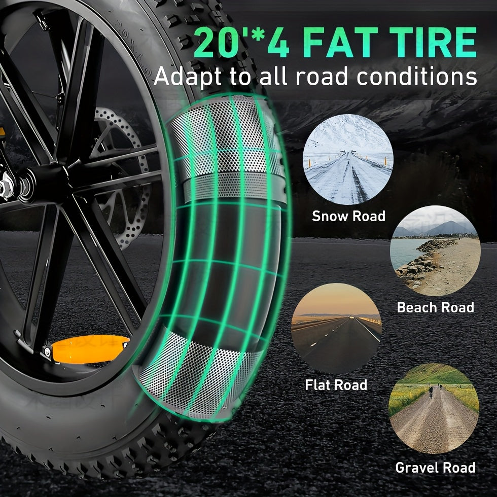 V9-G60 Electric Bike, 48V 20Ah Removable Battery 20" Fat Tire Electric Bike, 740W Motor 19MPH Top Speed Electric Motorcycle, 7 Speed Dual Disc/Hydraulic Brake E Bikes
