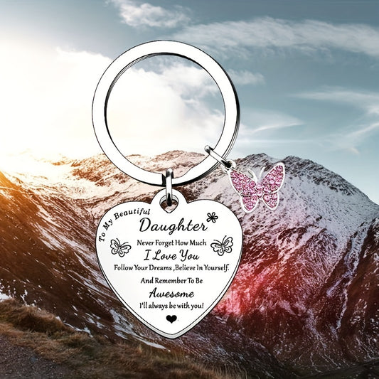 1pc, As A Souvenir For My Daughter, Keychain, Keychain, Keychain, Father And Mother's Birthday Gift, Christmas Graduation, Lovely Heart, Great Memory, I Love You