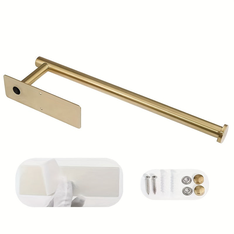 1pc Stainless Steel Self-Adhesive Paper Towel Holder - Space-Saving Wall Mount Design for Kitchen, Counter, Cabinet, and Bathroom - Easy Installation, Punch-Free, and Durable