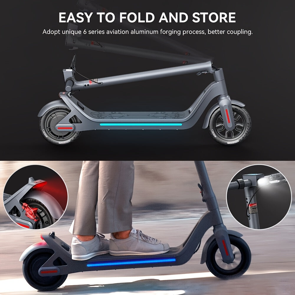 LEQISMART A8 Plus - 350W High-Powered Electric Scooter for Adults with 9" Solid Tires, Dual Brakes, Foldable Design, Max 28 Miles Long-Range Commuting, and Safety Features