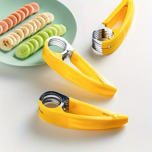 1pc Stainless Steel Hot Dog & Banana Slicer - Multi-Fruit Cutter with Yellow Handle, Kitchen Gadget for Even Sausage and Fruit Slices, Ideal for Home Cooking, Hot Dog Slicer