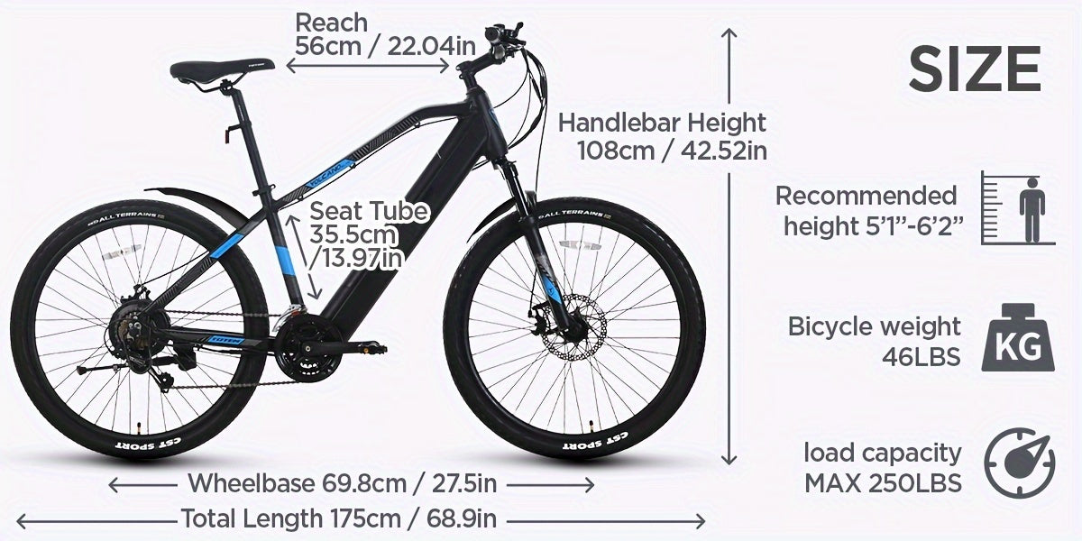 Volcano 27.5" 500W Electric Bike for Adults - High-Speed, Long-Range with Removable 48V 10.4Ah Battery, 21-Gear & MLO Suspension Fork - Perfect Gift for Men on Holidays & Special Occasions, TOTEM