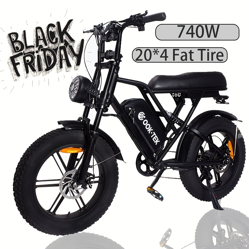 V9-G60 Electric Bike, 48V 20Ah Removable Battery 20" Fat Tire Electric Bike, 740W Motor 19MPH Top Speed Electric Motorcycle, 7 Speed Dual Disc/Hydraulic Brake E Bikes