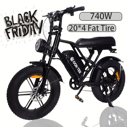 V9-G60 Electric Bike, 48V 20Ah Removable Battery 20" Fat Tire Electric Bike, 740W Motor 19MPH Top Speed Electric Motorcycle, 7 Speed Dual Disc/Hydraulic Brake E Bikes
