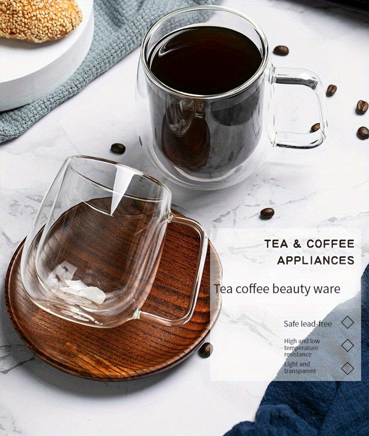 1pc Double Walled Insulated Glass Mug - Kitchen & Dining Essential for Hot and Cold Beverages - 350ml/11.84oz, 250ml/8.45oz, Borosilicate Glass, Creative Transparent Design, Durable Handle, Microwave and Dishwasher Safe