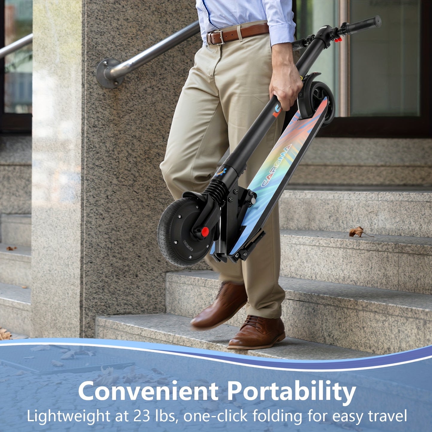 CAROMA 250W Portable Folding Electric Scooter, Range Of 15.5 Miles, 15.5 Miles Per Hour, 6.5-inch Solid Tires, Adult Commuting Electric Scooter, Electronic Brake, Maximum Load Of 220 Pounds