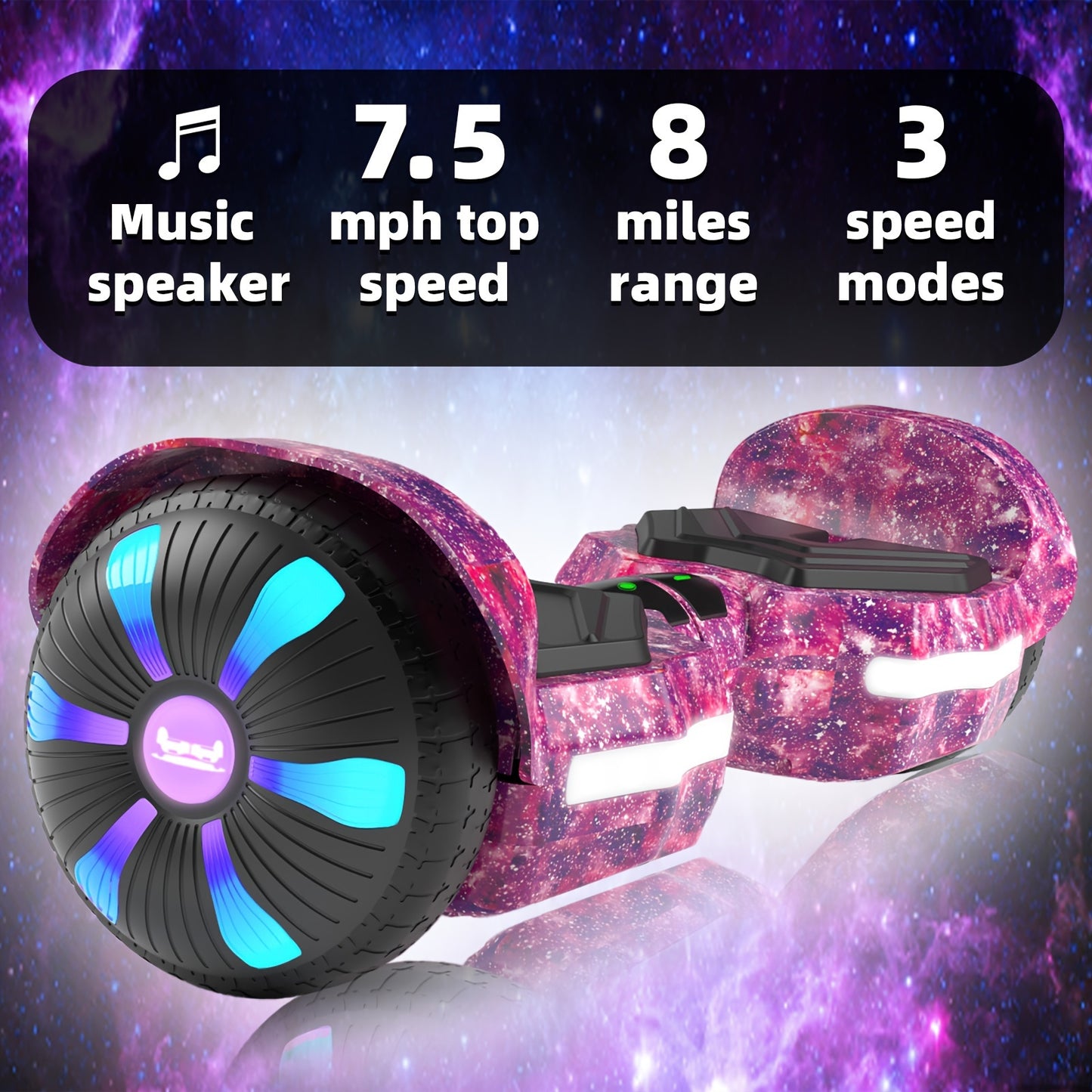 SIMATE K1 Hoverboard for All Ages - Self-Balancing Scooter with Vibrant LED Lights, 8 Speed Modes & Music Playback, Rechargeable Battery, Perfect for Youngsters, Teens & Adults - Ideal Gift for Holidays