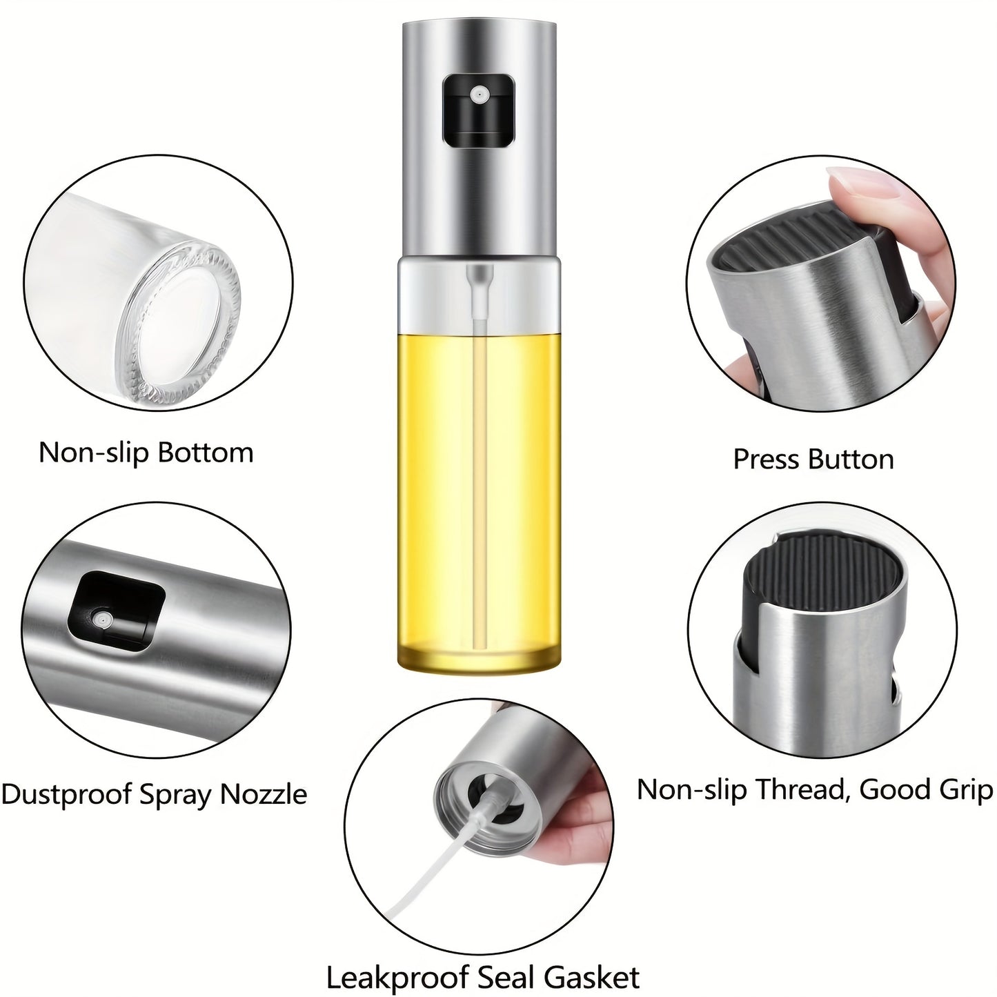 100ml Silver Grey Glass Olive Oil Sprayer Bottle - Effortless Cooking Oil Dispenser & Vinegar Bottle for Air Fryer, Kitchen, Cooking, Frying, Salad, Baking, BBQ - Durable, Easy-to-Use, and Space-Saving